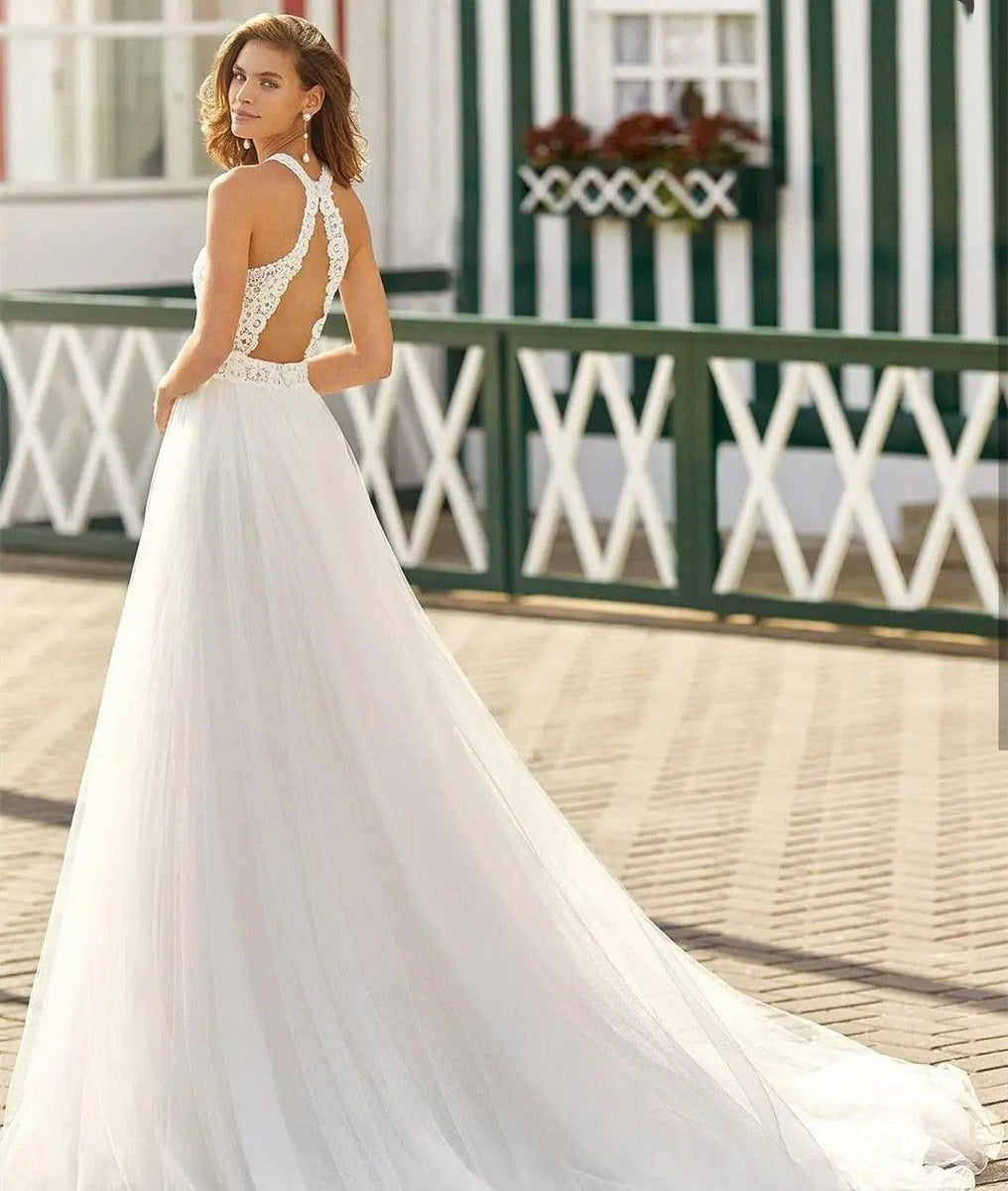 Bohemian Wedding Dress-Halter Neck Bridal Gown- Broke Girl Philanthropy