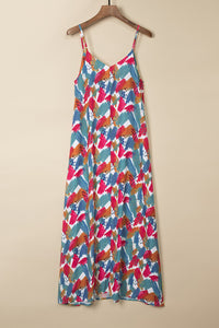 Maxi Dress | Multi-Color Abstract Print Spaghetti Straps