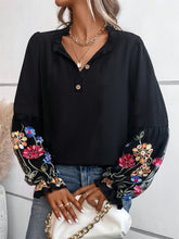 Load image into Gallery viewer, Embroidered Notched Long Sleeve Blouse
