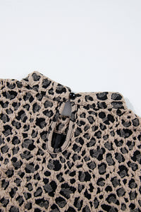 Ruffle Sleeve Top | Khaki Animal Print Blouse