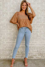 Load image into Gallery viewer, Brown Square Neck Wide Sleeves Flowy Top | Tops/Blouses &amp; Shirts
