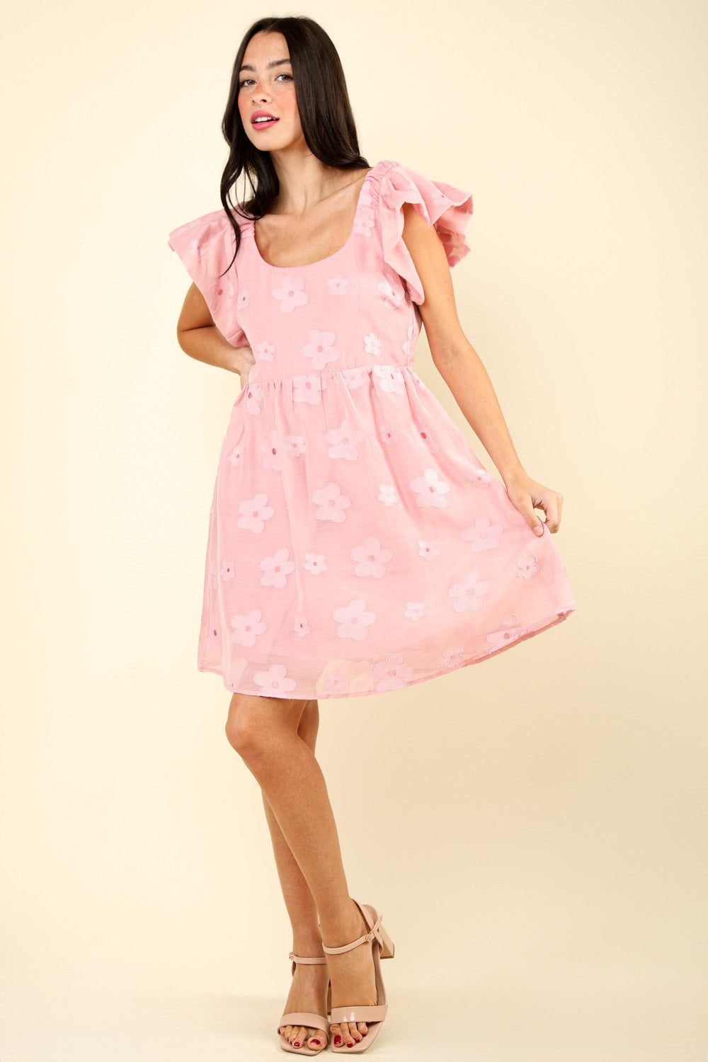 Womens Mini Dress-VERY J Flower Embroidered Organza Mini Dress