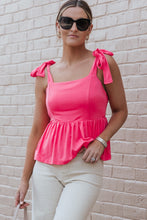 Load image into Gallery viewer, Pink Knotted Straps Peplum Tank Top | Tops/Tank Tops
