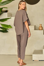 Load image into Gallery viewer, Crop Pants Set | Taupe High Low Boxy Fit Tee and Pants
