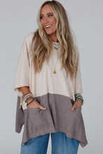 Load image into Gallery viewer, Split Side Poncho | Pale Khaki Color Block Ribbed Knit
