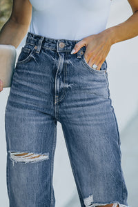 Sky Blue High Rise Ripped Straight Legs Loose Jeans | Bottoms/Jeans