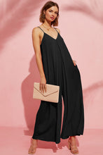 Load image into Gallery viewer, Black Adjustable Knotted Spaghetti Straps Wide Leg Jumpsuit | Bottoms/Jumpsuits &amp; Rompers
