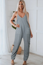 Load image into Gallery viewer, Gray Jumpsuit | Gray Waffle Knit Spaghetti Straps Loose Fit
