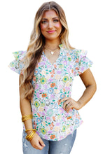 Load image into Gallery viewer, White Floral Print Ruffle Tiered Sleeves Blouse | Tops/Blouses &amp; Shirts
