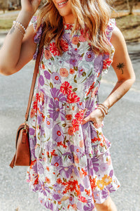 Purple White Ruffled Tank Floral Dress | Dresses/Floral Dresses