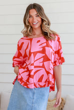 Load image into Gallery viewer, Strawberry Pink Abstract Printed Ruffled Top Wide Leg Pants Set
