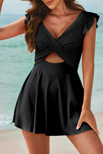 Load image into Gallery viewer, Black 2-tone Patchwork Crossed Cutout One Piece Swimdress | Swimwear/Swim Dresses
