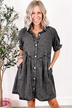 Load image into Gallery viewer, Denim Dress | Medium Grey Mineral Wash Ruffled Short Sleeve
