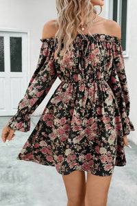 Off Shoulder Dress | Floral Off-Shoulder Flounce Sleeve