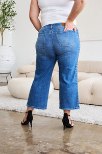 Judy Blue Full Size Braid Side Detail Wide Leg Jeans | Blue Jeans