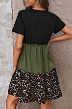 Load image into Gallery viewer, Jungle Green Leopard Print Colorblock Frill Trim T-shirt Dress | Dresses/T Shirt Dresses
