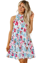 Load image into Gallery viewer, White Frill Mock Neck Sleeveless Tiered Floral Dress | Dresses/Floral Dresses
