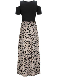 Cold Shoulder Dress | Leopard Round Neck Dress