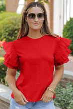 Load image into Gallery viewer, Ruffled Sleeve Top | Round Neck Short Sleeve Blouse
