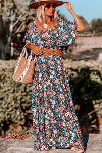 Sky Blue Floral Knotted Back Square Neck Maxi Dress | Dresses/Floral Dresses