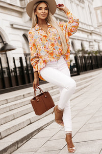 Yellow Floral Print Turn Down Collar Loose Shirt | Tops/Blouses & Shirts