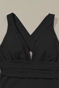 Black Deep V Neck Crossover Backless Ruched High Cut Monokini | Swimwear/One Piece Swimsuit