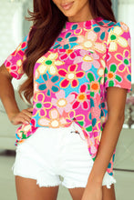 Load image into Gallery viewer, Purple Boho Flower Print Puff Short Sleeve Top | Tops/Tops &amp; Tees
