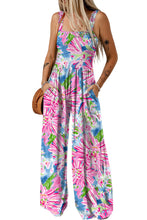 Load image into Gallery viewer, Pink Abstract Floral Painting Smocked Wide Leg Jumpsuit | Bottoms/Jumpsuits &amp; Rompers
