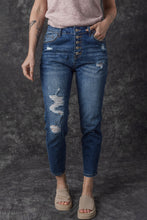 Load image into Gallery viewer, Blue Distressed Button Fly High Waist Skinny Jeans | Bottoms/Jeans
