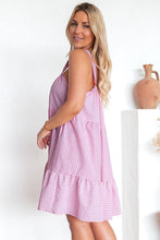 Load image into Gallery viewer, Mini Flared Dress | Pink Stripe Pinstriped Ruffled Hem Dress
