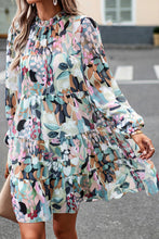 Load image into Gallery viewer, Green Frilled Neck Tiered Floral Dress | Dresses/Floral Dresses
