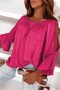 Womens Blouse | Rose Lace Crochet Cut-Out Bracelet Sleeve Ruffle Blouse | Tops/Blouses & Shirts