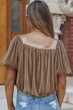 Load image into Gallery viewer, Puff Sleeve Top | Taupe Pleated Square Neck Blouse
