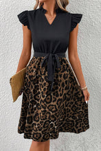 Load image into Gallery viewer, Leopard Print Dress | Black Flutter Sleeve Bodice Splicing
