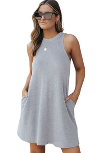 Knit Sleeveless Dress | Gray Crisscross Cut-Out Back Dress