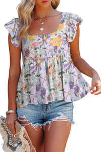 Purple Multicolor Flutter Floral Print Flowy Tank Top | Tops/Tank Tops