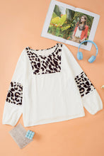 Load image into Gallery viewer, White Leopard Patch Puff Sleeve Textured Blouse | Tops/Blouses &amp; Shirts
