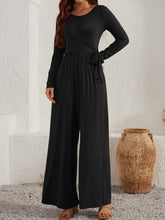 Load image into Gallery viewer, Black Long Sleeve Jumpsuit | Tied Neck
