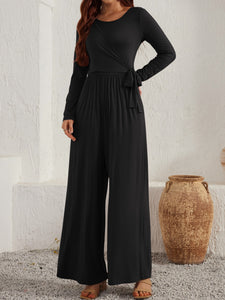 Black Long Sleeve Jumpsuit | Tied Neck