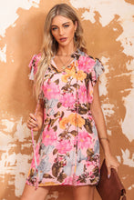 Load image into Gallery viewer, Pink Notched Neck Ruffle Floral Dress | Dresses/Floral Dresses
