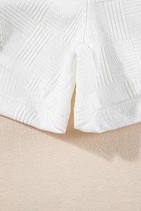 Hoodie Shorts Set | White Textured Cropped Activewear