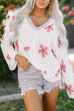 Load image into Gallery viewer, White Floral Print Lightweight Knit Hooded Sweater | Tops/Sweaters &amp; Cardigans
