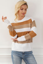 Load image into Gallery viewer, Chestnut Striped Cable Knit Drop Shoulder Sweater | Tops/Sweaters &amp; Cardigans
