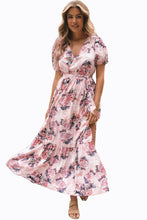 Load image into Gallery viewer, Womens Maxi Dress | Pink Floral Puff Sleeve High Waist Maxi Dress | Dresses/Floral Dresses
