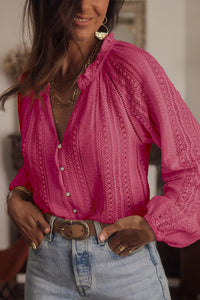 V-Neck Lace Top |  Long Sleeve Button Up Shirt