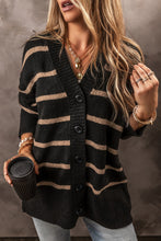 Load image into Gallery viewer, Striped Button Up Dropped Shoulder Cardigan
