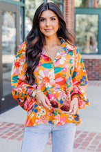 Load image into Gallery viewer, Carrot Floral Print Buttons Front Bubble Sleeve Shirt | Tops/Blouses &amp; Shirts
