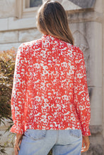 Load image into Gallery viewer, V-Neck Blouse | Fiery Red Floral Ruffled Notched
