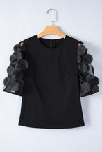 Load image into Gallery viewer, Half Sleeve Blouse | Black Contrast Applique Mesh Top
