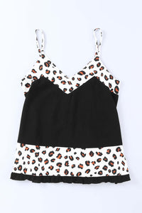 Black Leopard Patchwork Spaghetti Straps Tank Top | Tops/Tank Tops